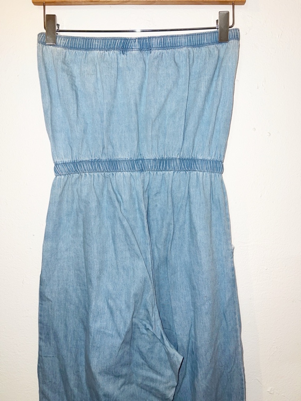Derek Heart cotton chambray light weight strapless tube top jogger jumpsuit - Picture 7 of 9